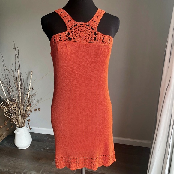 Trina Turk Dresses & Skirts - Knitted Dark Orange Dress with Crochet Detail